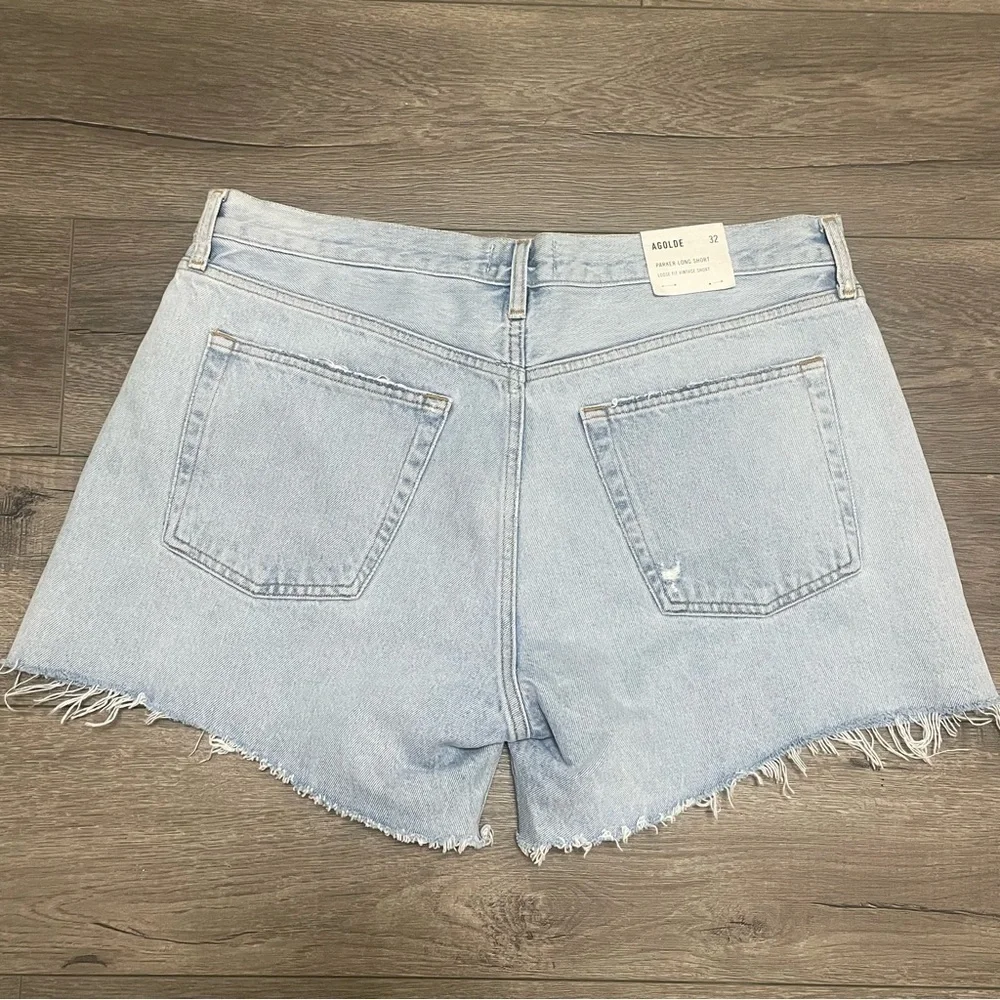 Agolde Parker Long Shorts Jinx Cut Off Hi Rise Denim Jean Light Wash Sz 32 NWT